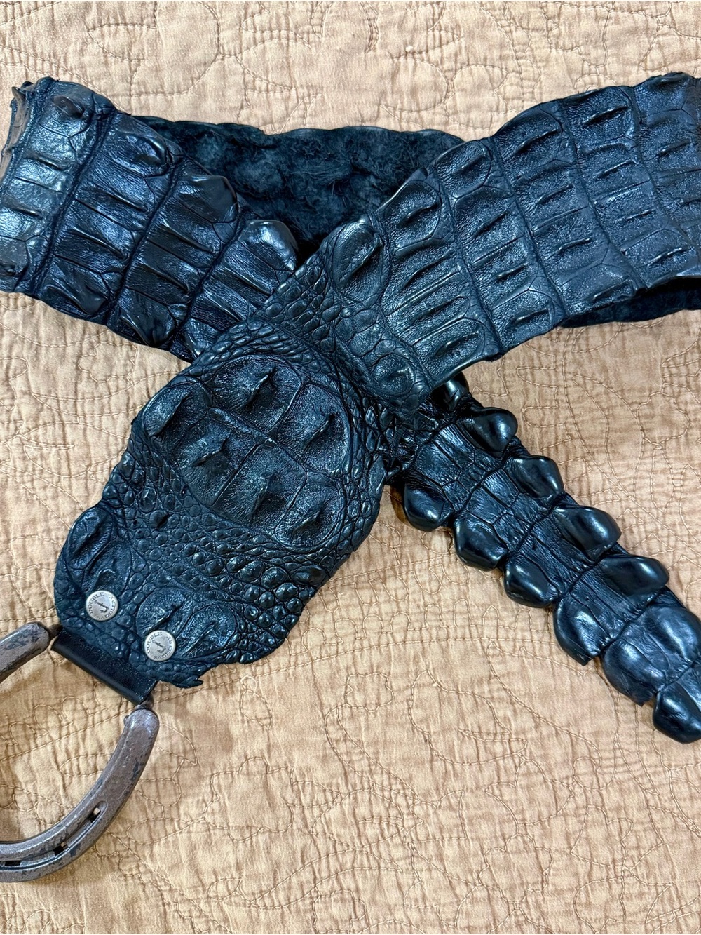 Double J Genuine Black Crocodile Leather Belt w/Pony Horseshoe Buckle